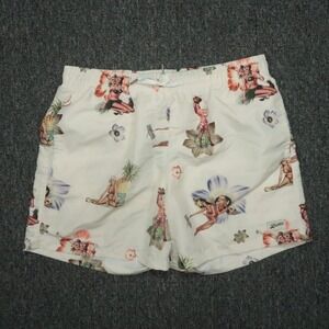 Bather Swim Trunks Mens Large Off White Lined Hawaiian‎ Hula Swim Shorts